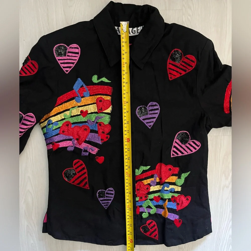 music notes with sequins and rainbow jacket with a funky, retro branded anage - Picture 8 of 8